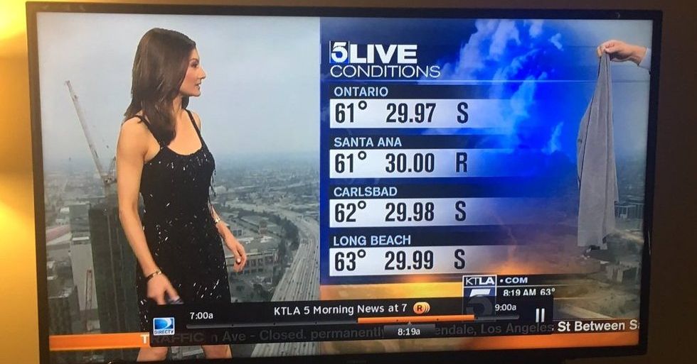 weather meteorologist takes off blouse on tv