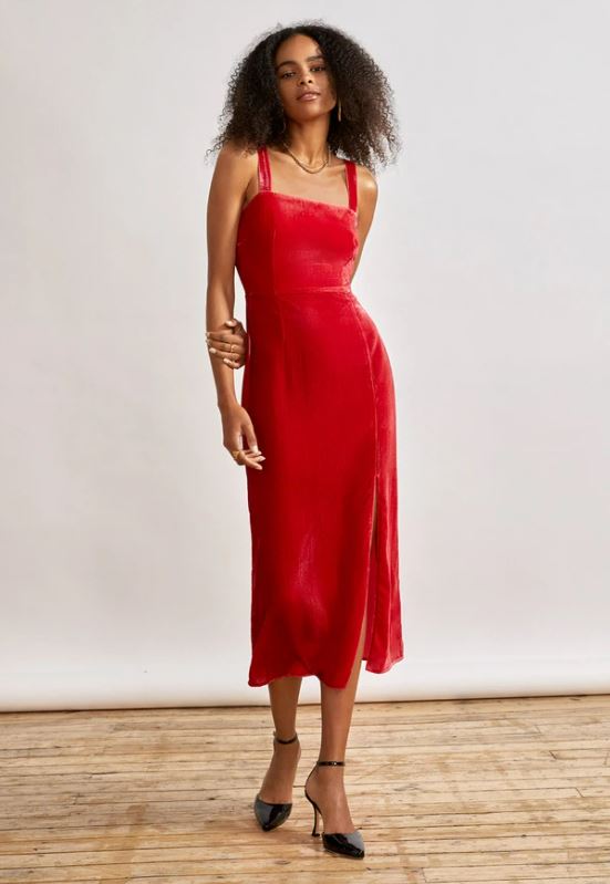 red velvet overall dress