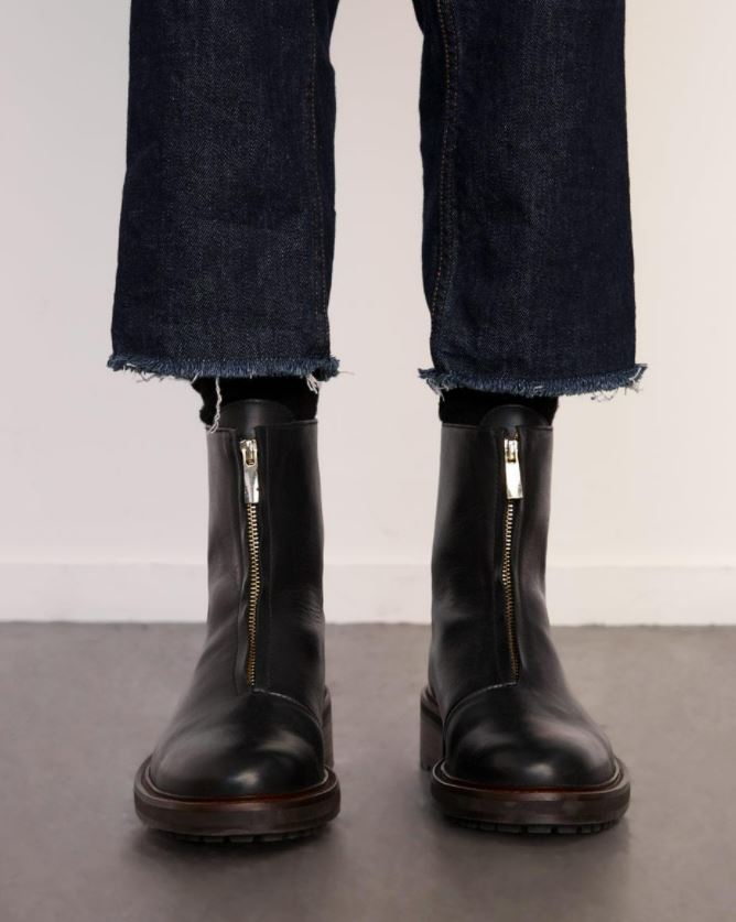 black boots with zip front